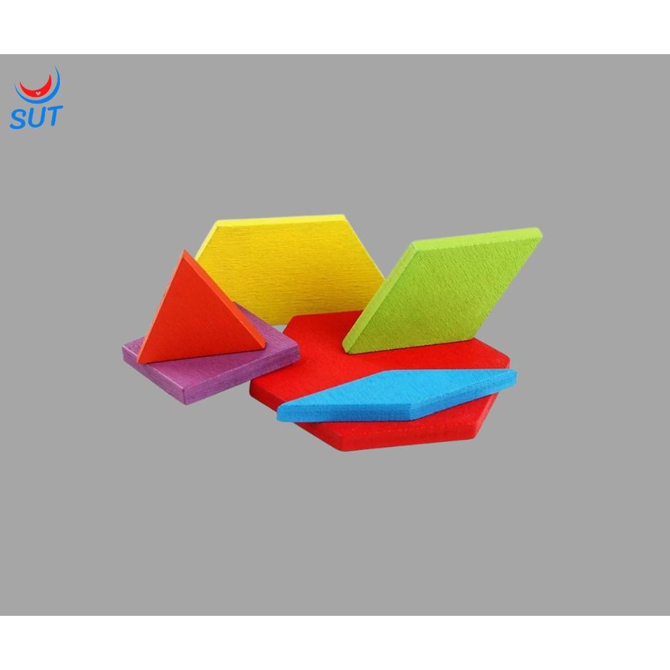 Bộ ghép hình Pattern Block bằng gỗ 130 chi tiết - Đồ chơi giáo dục an toàn cho bé từ 3 tuổi phát triển trí tuệ