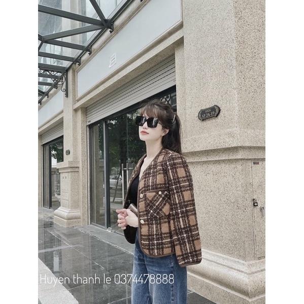 Áo khoác dạ tweed nâu tây hàng chuẩn SDD