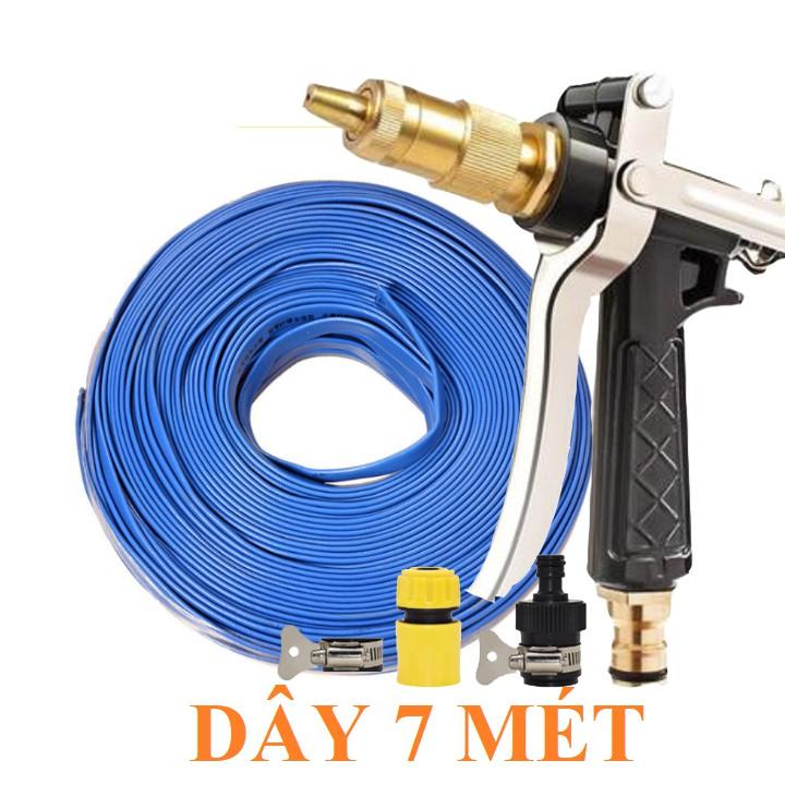 Bộ dây vòi xịt nước rửa xe, tưới cây . tăng áp 3 lần, loại 7m, 10m 206236 đầu đồng, đai, + tặng đai
