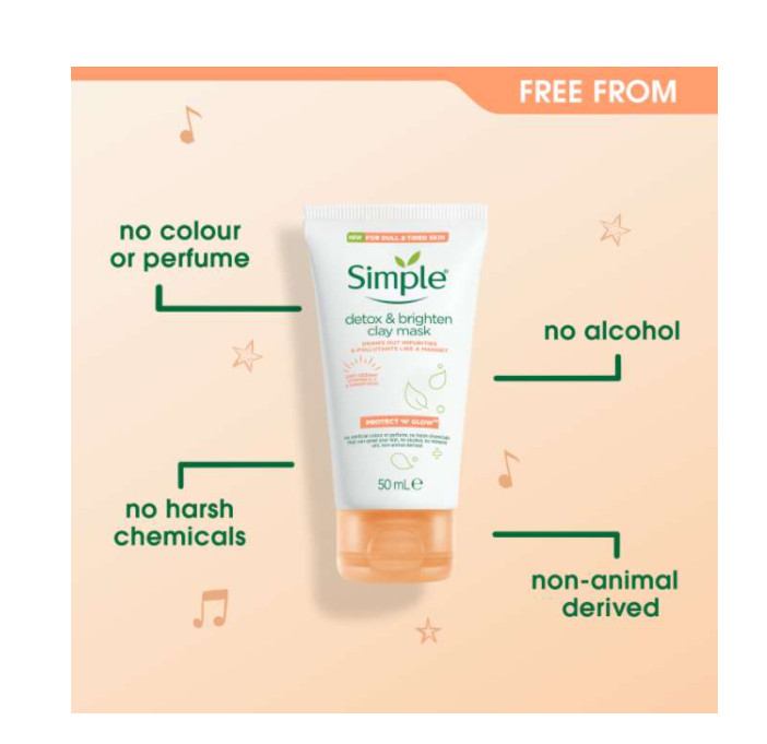 Mặt nạ đất sét thải độc, sáng da Simple Protect 'N' Glow Detox & Brighten Clay Mask 50ml