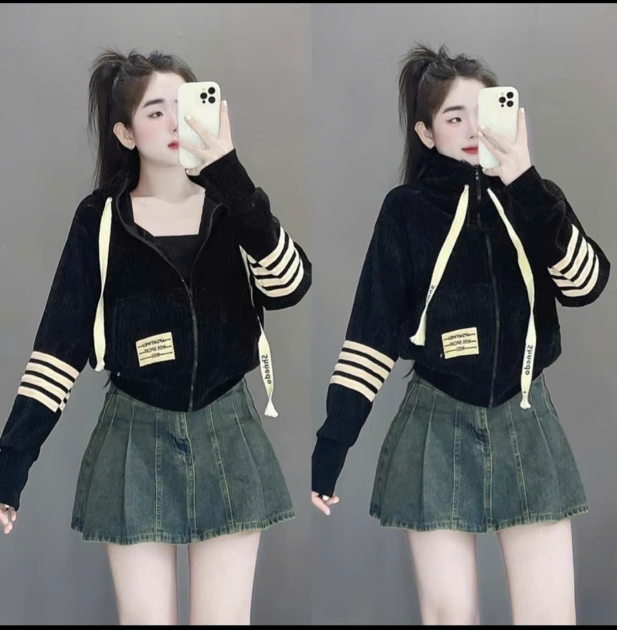 Áo khoác 6 túi nhung đôi sang trọng nữ Top Women Jachet