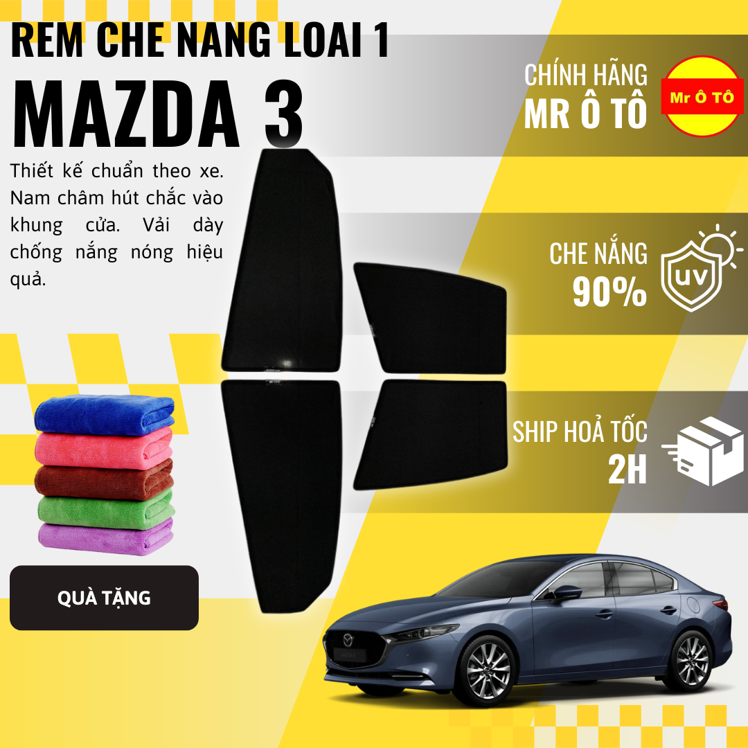 Rèm Che Nắng Xe Mazda 3 Loại 1 Mr Ô TÔ Bảo Hành 24 tháng Cam Kết Chuẩn Khít Theo Xe