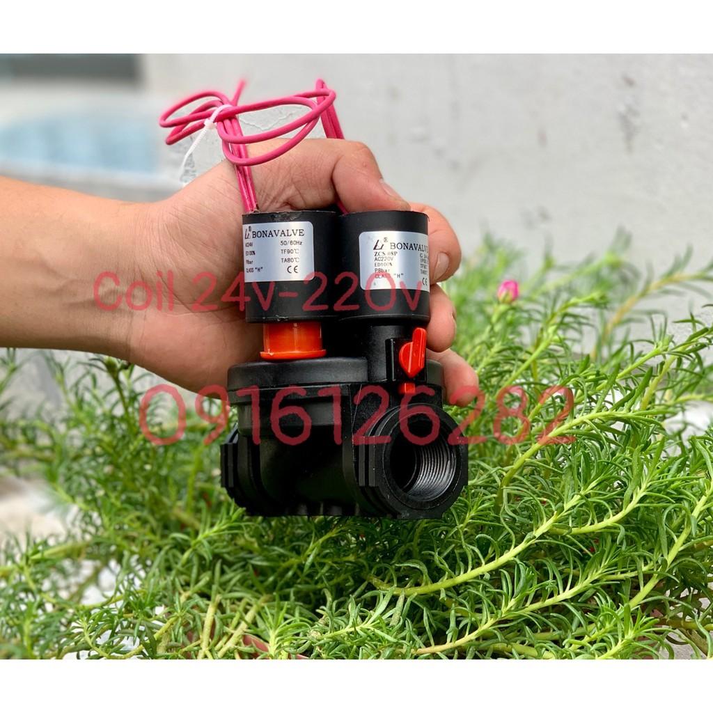 Van điện từ phi 21mm/27/34/48/60 - Sử dụng điện áp 220V hoặc 24V - Van từ nhựa bền bỉ chống nước, chịu mưa nắng hoàn hảo