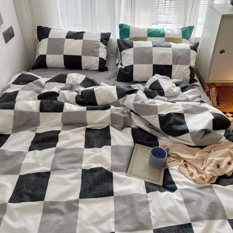 Bộ Chăn Ga Gối Cotton Living Hàng Nhập Khẩu Cao Cấp 4 Món Ô Vuông sen màu