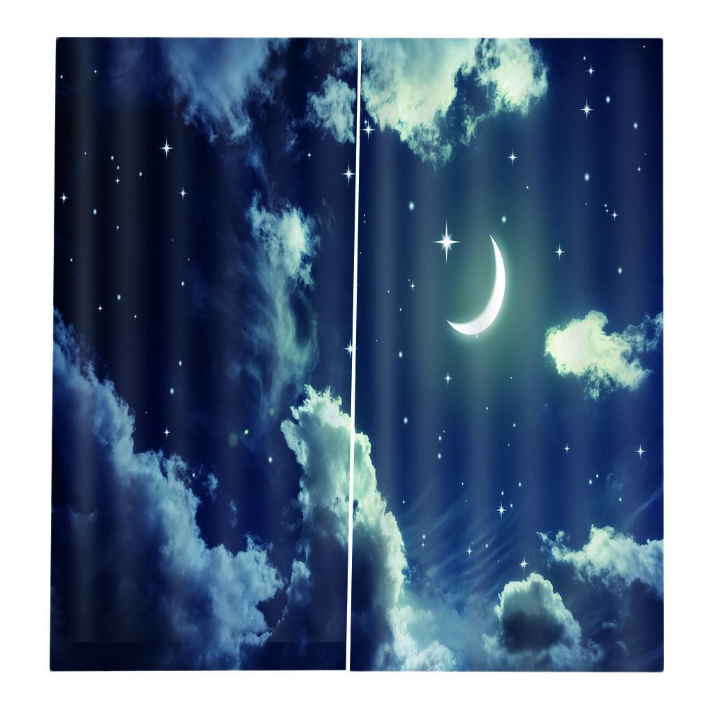 Night Sky Print Living Room Window Drapes 2 Panel Set MACHINE WASHABLE