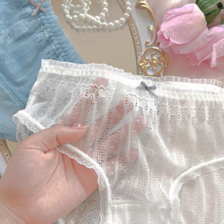 Quần lót nữ ren lưới mềm mại co giãn thoáng mát đáy cotton kháng khuẩn đính nơ siêu xinh S.A.Y QL012