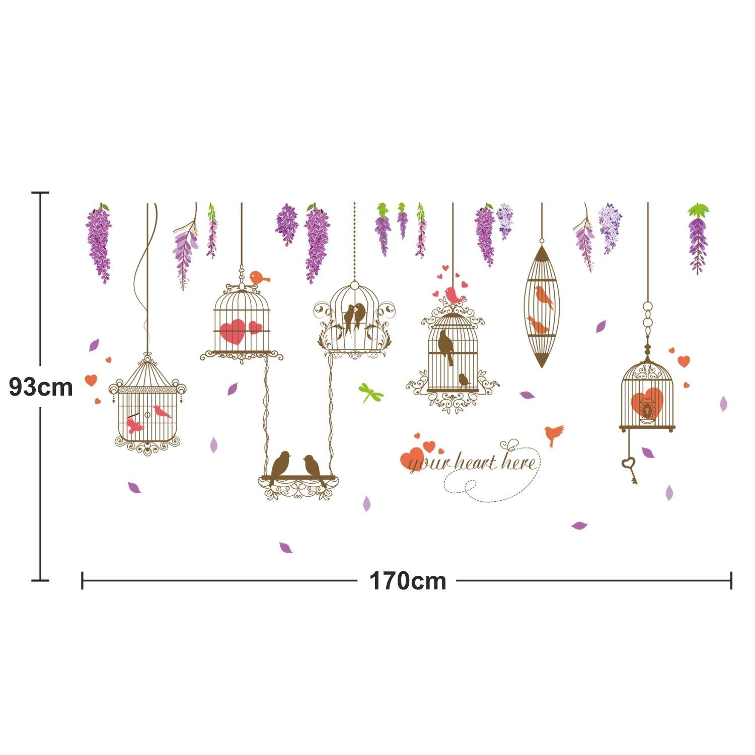 DECAL DÁN TƯỜNG LỒNG CHIM TRÁI TIM ĐỎ