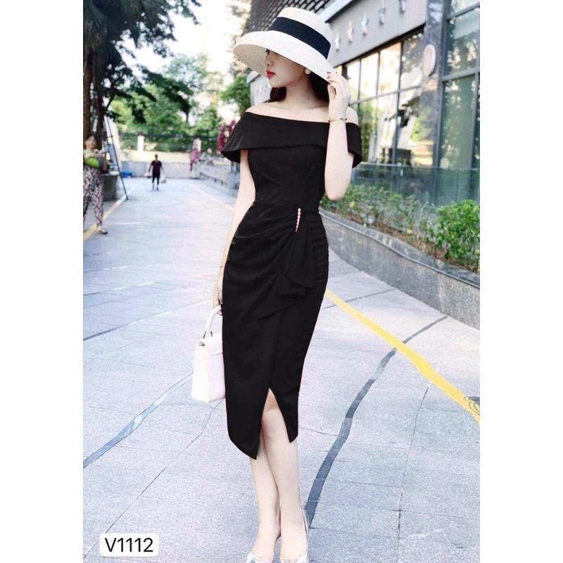Đầm body bẹt vai kết cườm xinh lung linh kèm hình thật