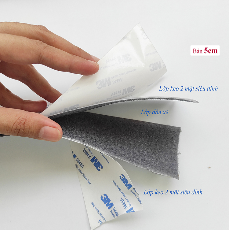 Băng gai dán xé keo 3M cao cấp siêu dính bản 5cm (1 set/ khóa nhám/ velcro tape)