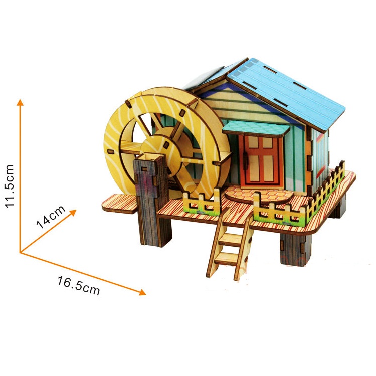 Đồ chơi lắp ráp gỗ 3D Mô hình Bánh xe Nước Năng lượng Mặt trời