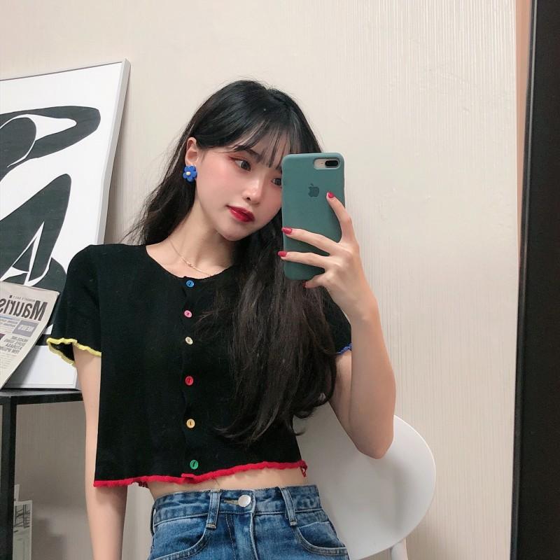 Áo Len Tăm nữ dáng croptop ngắn tay ulzzang Hàn Quốc C31 - Maoshop