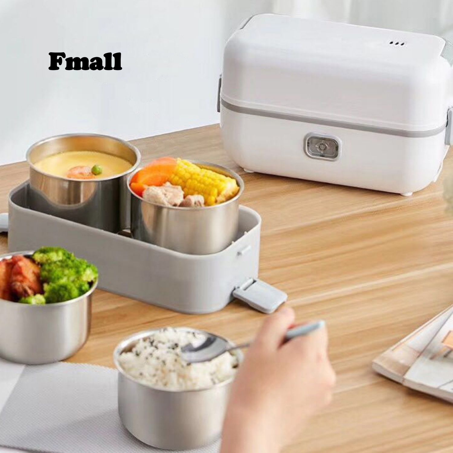 Hộp Cơm Cắm Điện Fmall - MSD1 Đa Năng, Hộp Đựng Thực Phẩm, Hâm Nóng, Nấu Chín Thức Ăn, 2 Tầng Nhỏ Gọn, 4 Bát Inox 304 Không Gỉ, Tặng Kèm Bộ Đũa Và Thìa, Dễ Dàng Vệ Sinh – Hàng Chính Hãng