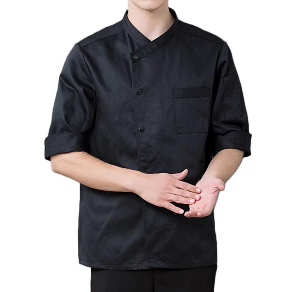3/4 Sleeve Chef' Jacket Kitchen Cook Coat Uniforms Unisex Black