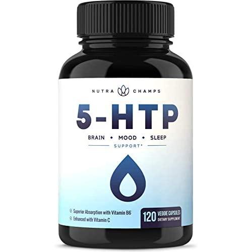 5-HTP 200mg Supplement - 120 Capsules - Natural Support for Brain, Mood & Sleep - Calm & Relaxing Serotonin Boost - 100mg Pills Enhanced with Vitamin B6 & Vitamin C for Superior Absorption & Results