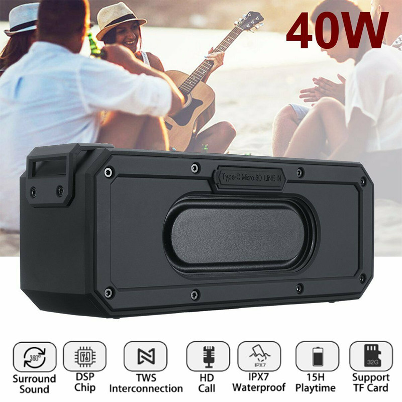 Loa Bluetooth siêu trầm chống nước không dây di động TWS Bluetooth Stereo Bass 40W Loa âm thanh DSP Âm thanh TF Loa có mic PKCB - Hàng Chính Hãng