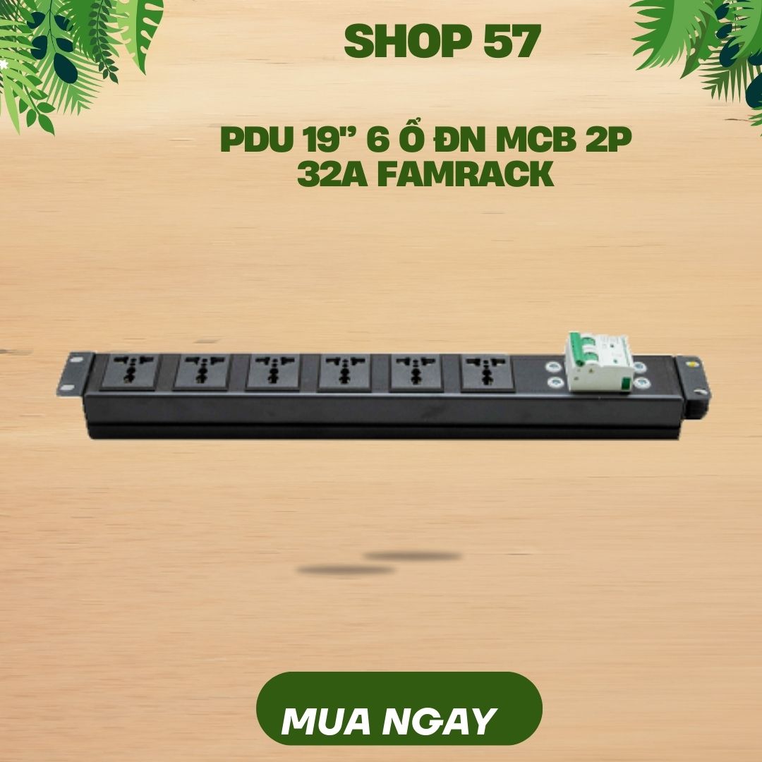 Thanh nguồn PDU 6 ổ đa năng rack 19 MCB 2P 32A:  Hàng chính hãng, Phụ kiện tủ rack , PDU có MCB , PDU rack 19&quot;, thanh nguồn chuẩn rack 19&quot;