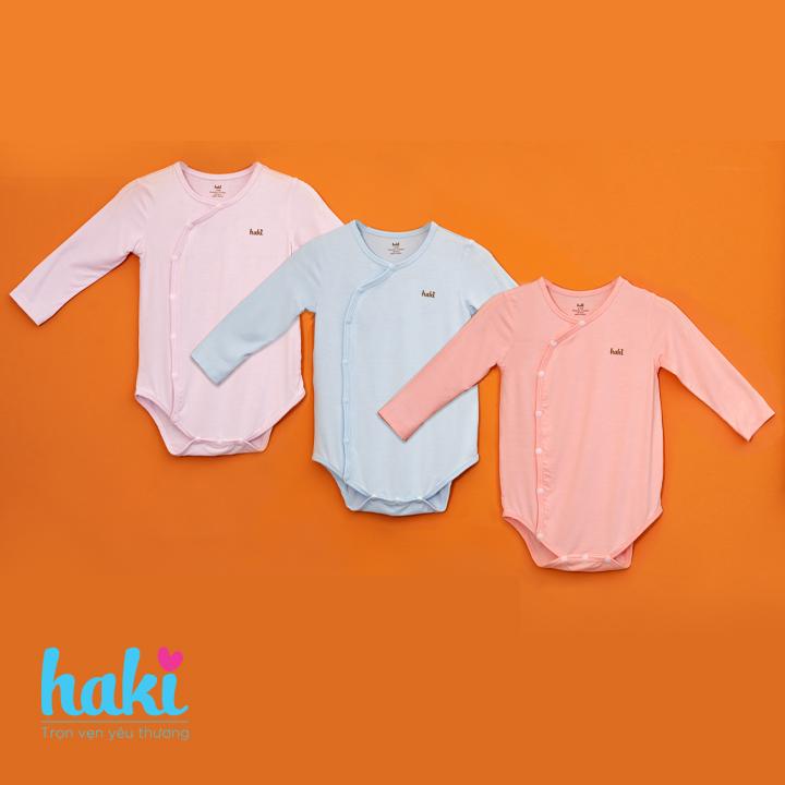 Bộ Bodysuits dài tay cài lệch vải sợi tre cao cấp cho bé Haki BB021