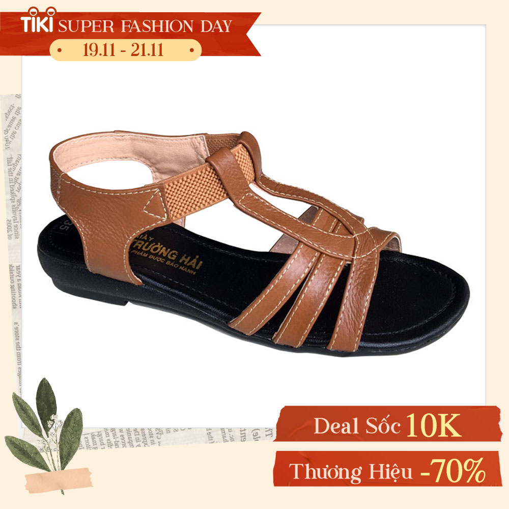 Giày sandal nữ Trường Hải đế cao 2.5cm quai dép da bò thật không nổ da đế cao su không trơn thời trang cao cấp SDN082