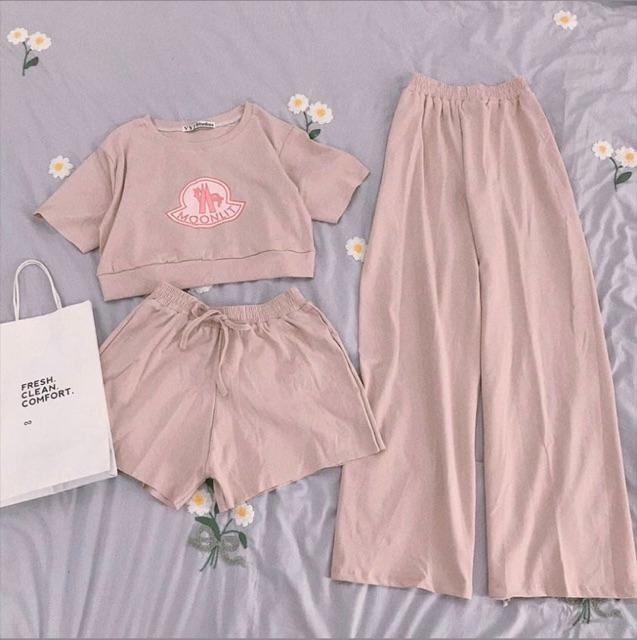 (Có sẵn) Set bộ 3 món croptop màu hồng thể dục thể thao- Có ảnh thật