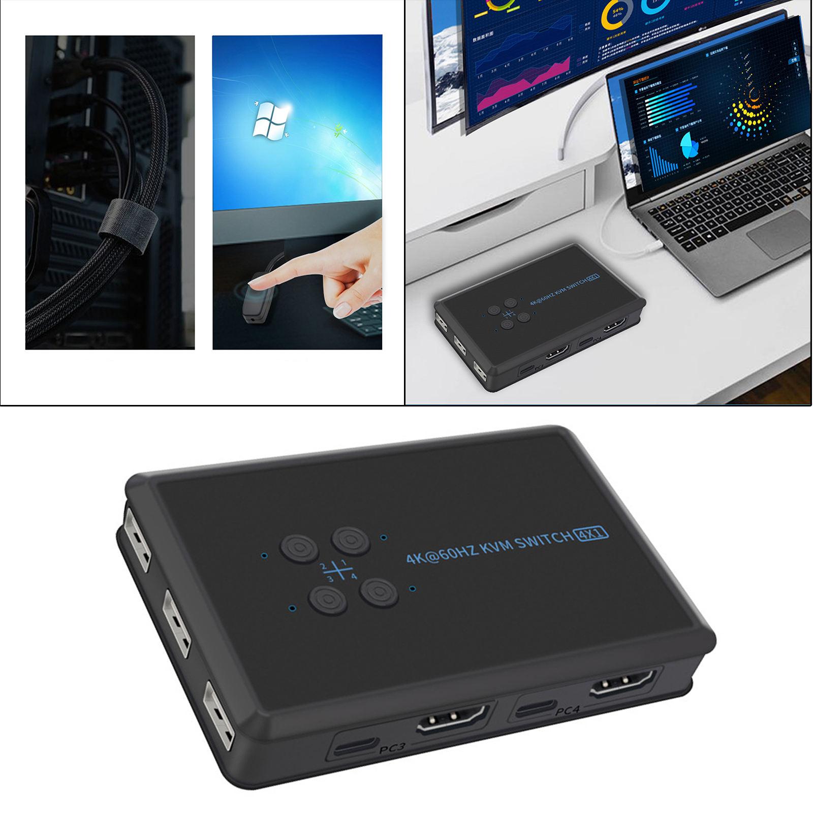 USB 2.0 KVM Switch 4 Port with USB Cable for Mouse Keyboard Monitor Sharing