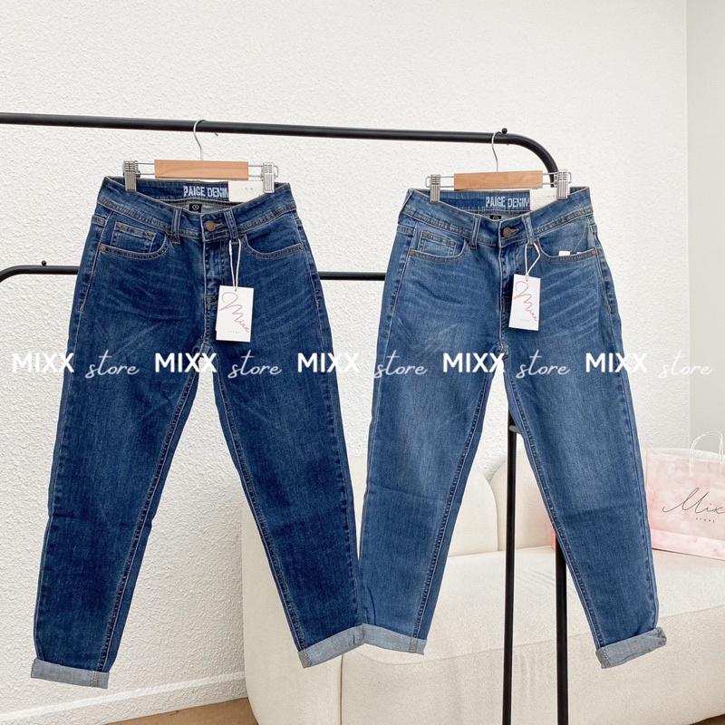 Quần Jean Nữ Baggy Trơn PAIGE DENIM chất dày dặn co giãn thoải mái phom 9 tấc trẻ trung thời trang