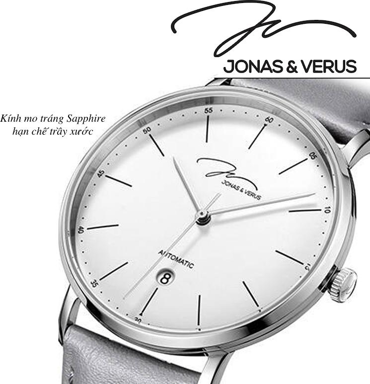 Đồng hồ đeo tay Nam hiệu JONAS &amp; VERUS Y01544-A0.WWWLH, Máy Cơ (Automatic), Kính mo tráng sapphire hạn chế trầy xước, Dây da Italy