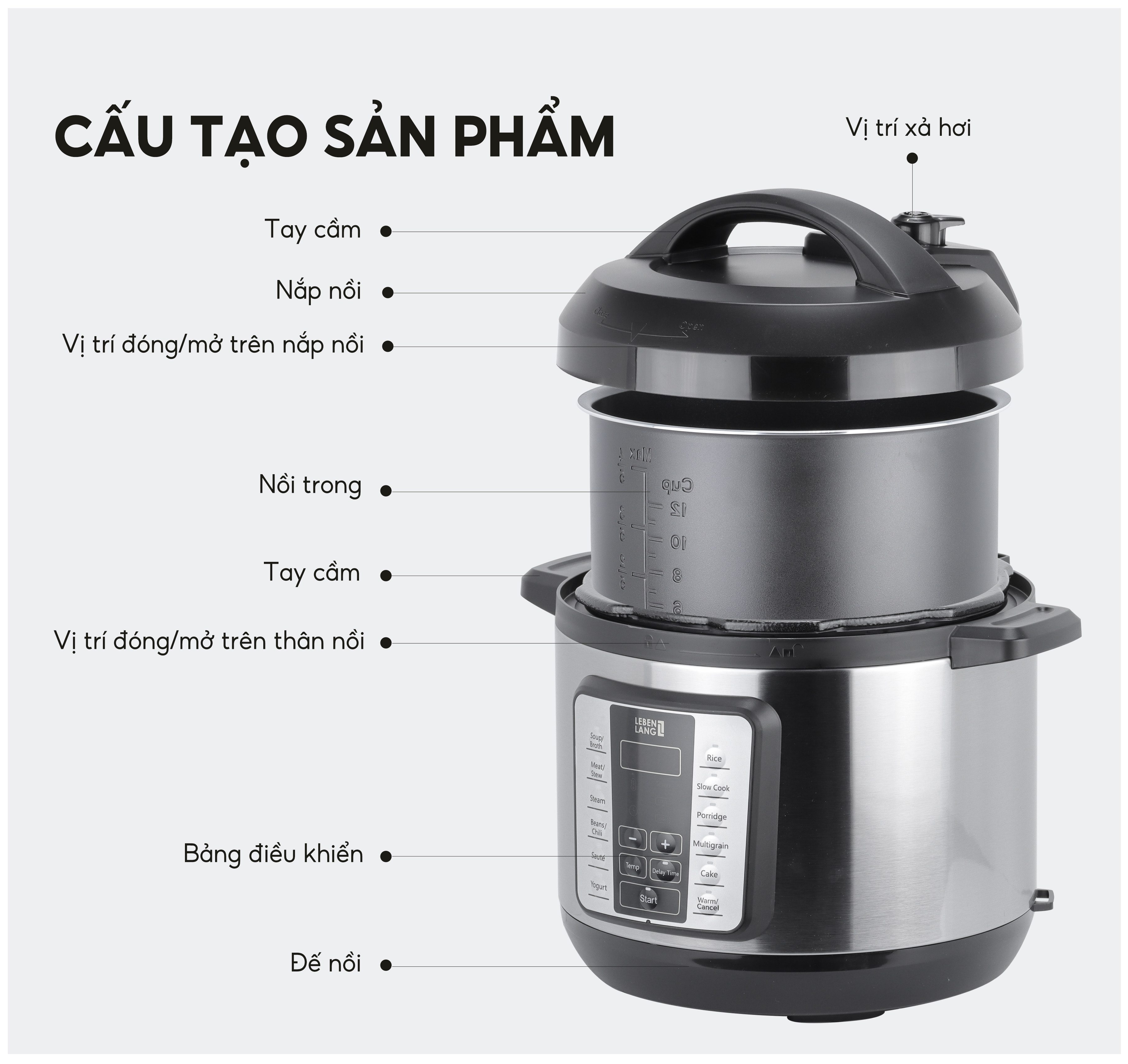 Nồi áp suất điện đa năng LEBENLANG LBL0906, dung tích 6L, chế độ ninh hầm siêu nhanh, tiết kiệm thời gian, bảo hành 2 năm - hàng chính hãng