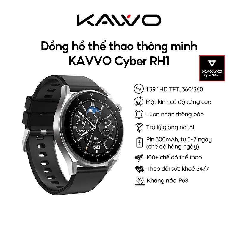 Đồng hồ thể thao thông minh KAVVO Cyber RH1 | Bluetooth 5.0 | Amoled 1.39 inch | 300mAh | Chuẩn kháng nước - Hàng chính hãng