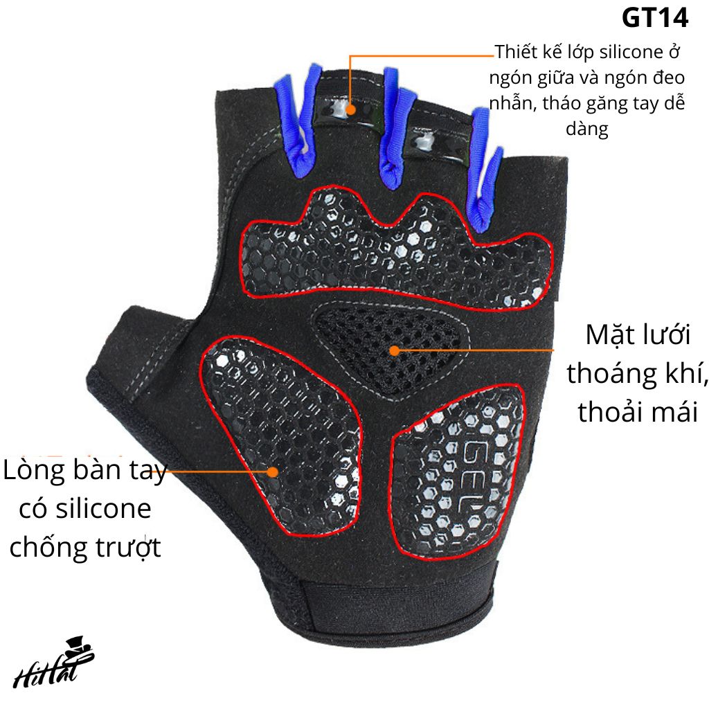 Găng tay đạp xe, găng tay nửa ngón tập thể dục nam nữ, bao tay thể thao, bao tay tập gym GT14 - M
