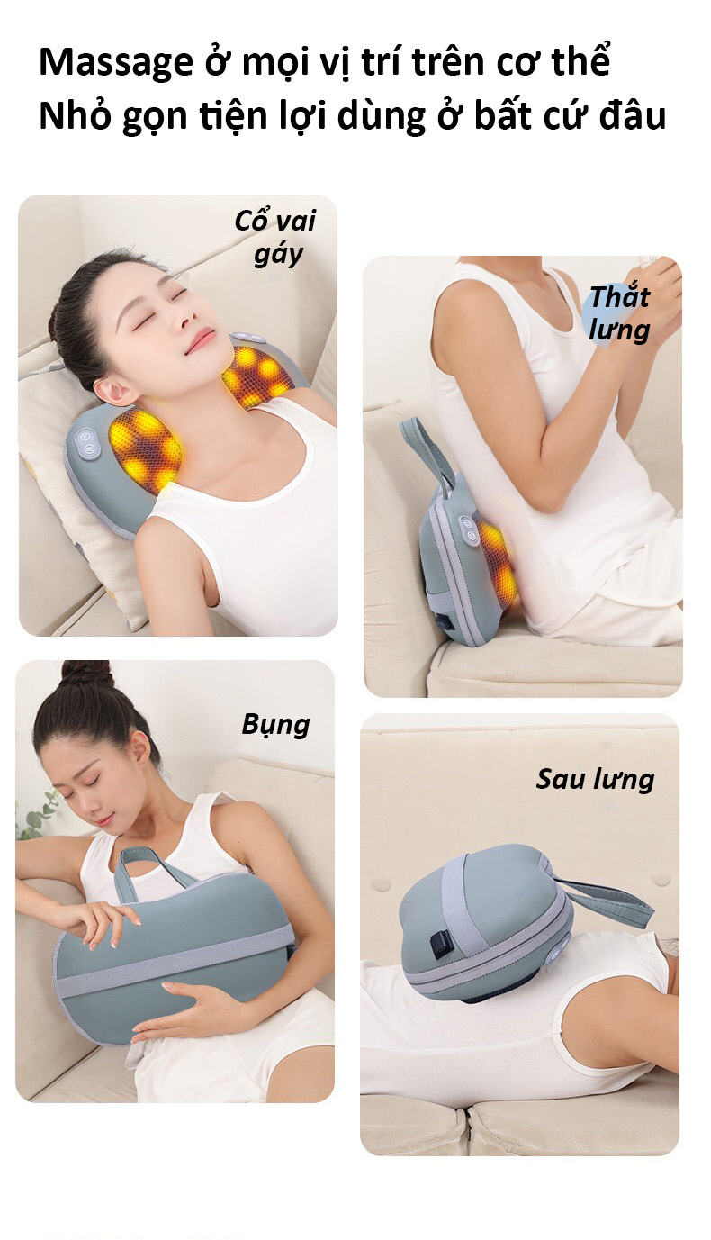 Gối Massage Nhiệt Hồng Ngoại Sạc Pin RULAX 20 Bi Xoay- Matxa Chuyên Sâu Cổ Vai Gáy, Lưng, Toàn Thân