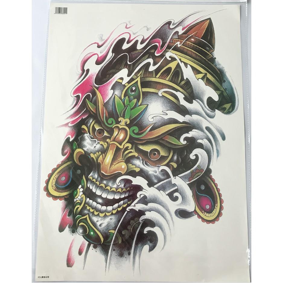 Hình xăm dán kín lưng đầu lâu vương miện màu 34x48cm