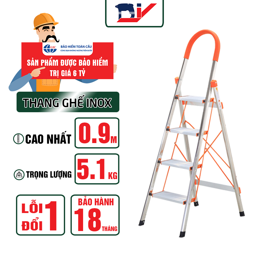 Thang Ghế Inox DIY 4 bậc TLS-04 chiều cao sử dụng tối đa 92cm, tải trọng 150kg