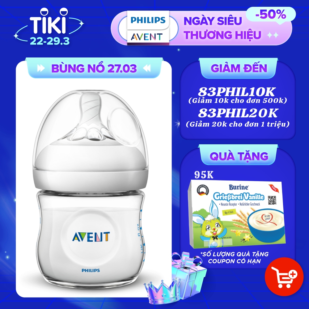 Bình sữa mô phỏng tự nhiên hiệu Philips Avent (125 ml - đơn) cho trẻ từ 0 tháng tuổi 690.13