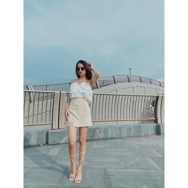 Chân váy chữ A xẻ màu be