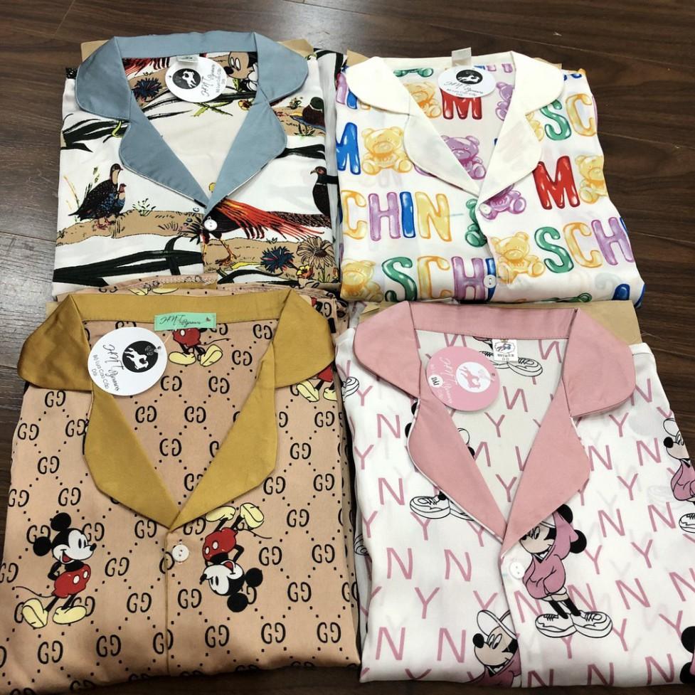 freeship Đồ ngủ nữ pijama dài tay lụa Satin họa tiết chữ siêu đẹp ( Hàng loại đẹp)