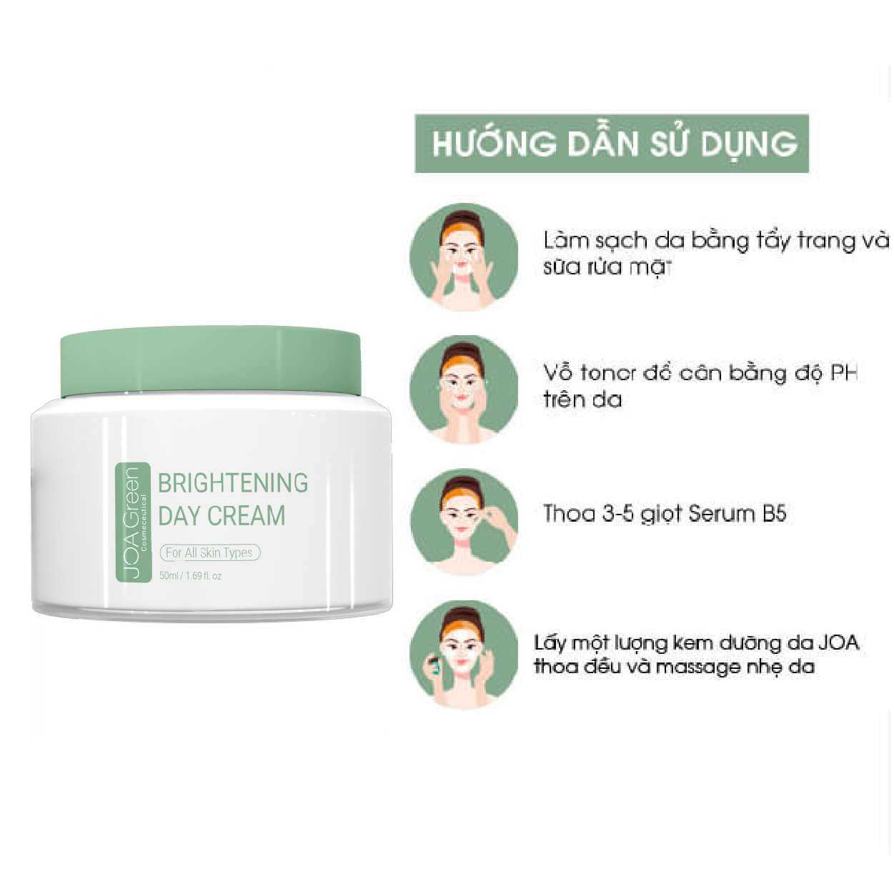 [MUA 2 TẶNG 1] Mua 2 Hộp Kem Dưỡng Da Mặt Brightening Day Cream 50ml - JOA GREEN Giúp Phục Hồi, Dưỡng Trắng Da Và Cải Thiện Nếp Nhăn (Tặng 1 Tẩy Tế Bào Chết MS 100ml) - Mỹ Phẩm MS COSMETIC