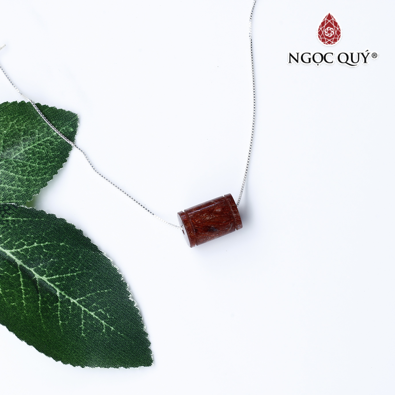 Dây chuyền bạc mặt lu thống đá thạch anh tóc đỏ 14x9mm mệnh hỏa, thổ - Ngọc Quý Gemstones