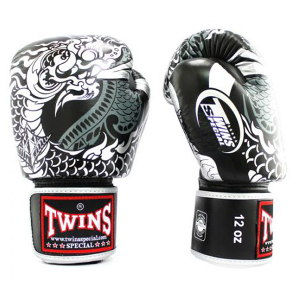 Găng Twins FBGVL3-52 RỒNG NAGAS SILVER/BLACK (Made in ThaiLand) - Boxing/ MuayThai/ Kickboxing Training