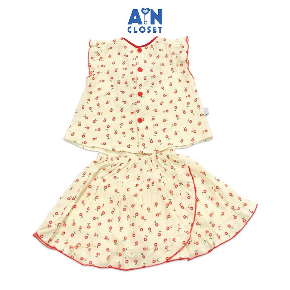 Bộ áo váy ngắn bé gái họa tiết Hoa Bông tuyết đỏ nơ cara - AICDBGJ7VZ7H - AIN Closet