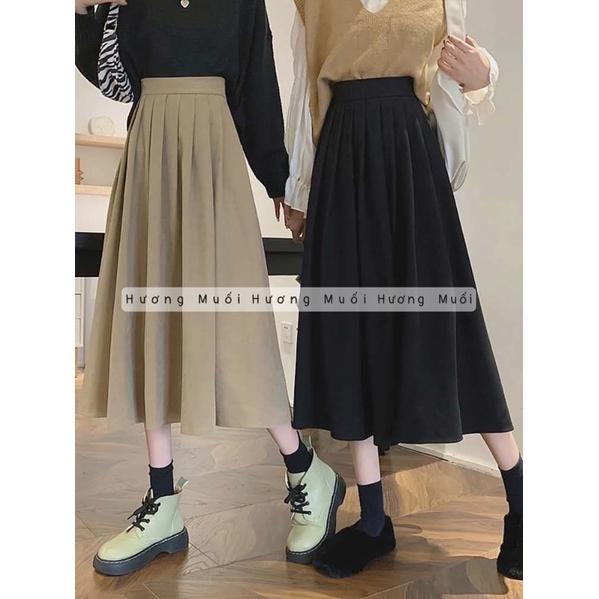 Chân váy trơn vintage xếp ly to xoè - mã 22001
