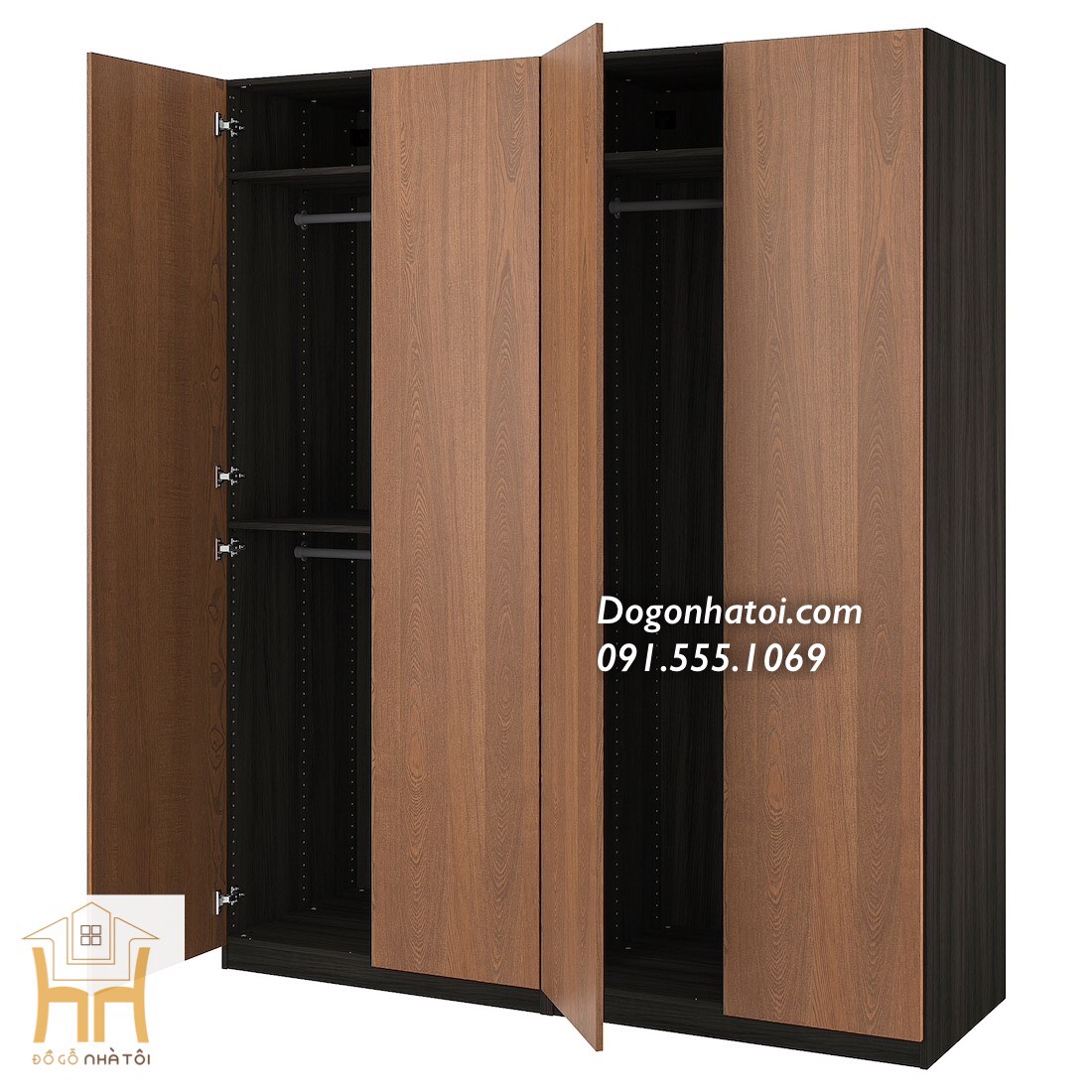Tủ quần áo vân gỗ óc chó 4 Cánh - TA204 - Đồ Gỗ Nhà Tôi.