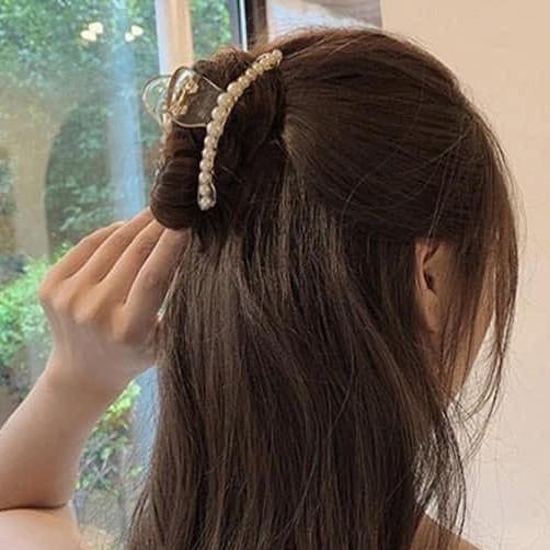 Kẹp tóc đính hạt nhân tạo phong cách Hàn Quốc
