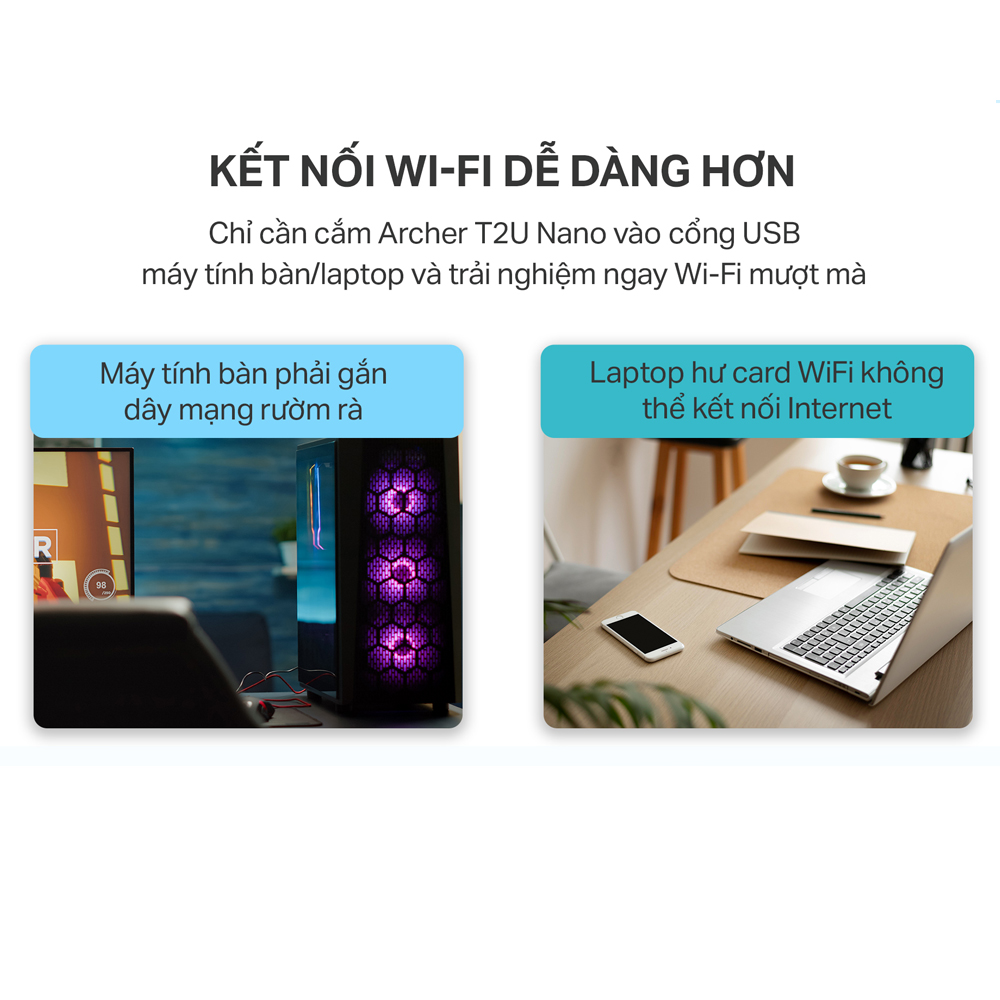 Bộ Chuyển Đổi USB Wifi TP-Link Archer T2U Nano Băng Tần Kép AC600 - Hàng Chính Hãng