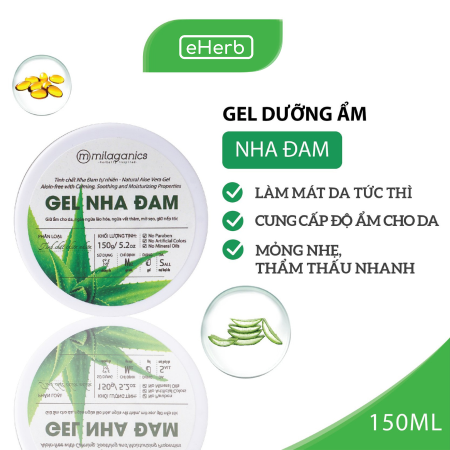 Gel Nha Đam Dưỡng Ẩm Đa Năng &amp; Làm Mềm Da Từ Nha Đam Tươi MILAGANICS 150g (Hũ)