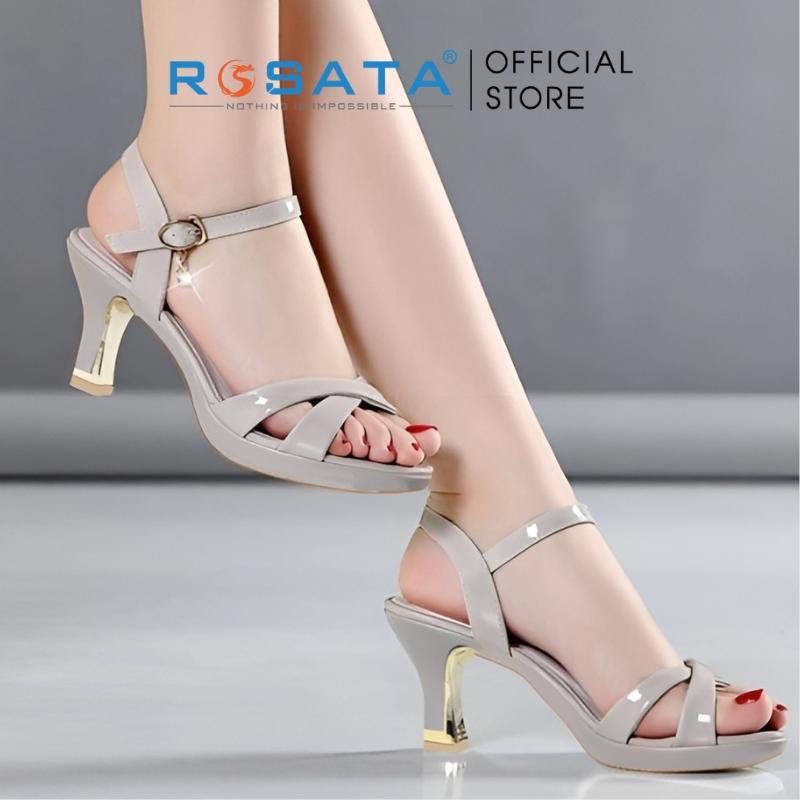 Giày sandal cao gót nữ ROSATA RO386 xỏ ngón mũi tròn quai cài hậu dây mảnh gót nhọn cao 7cm xuất xứ Việt Nam - ĐEN
