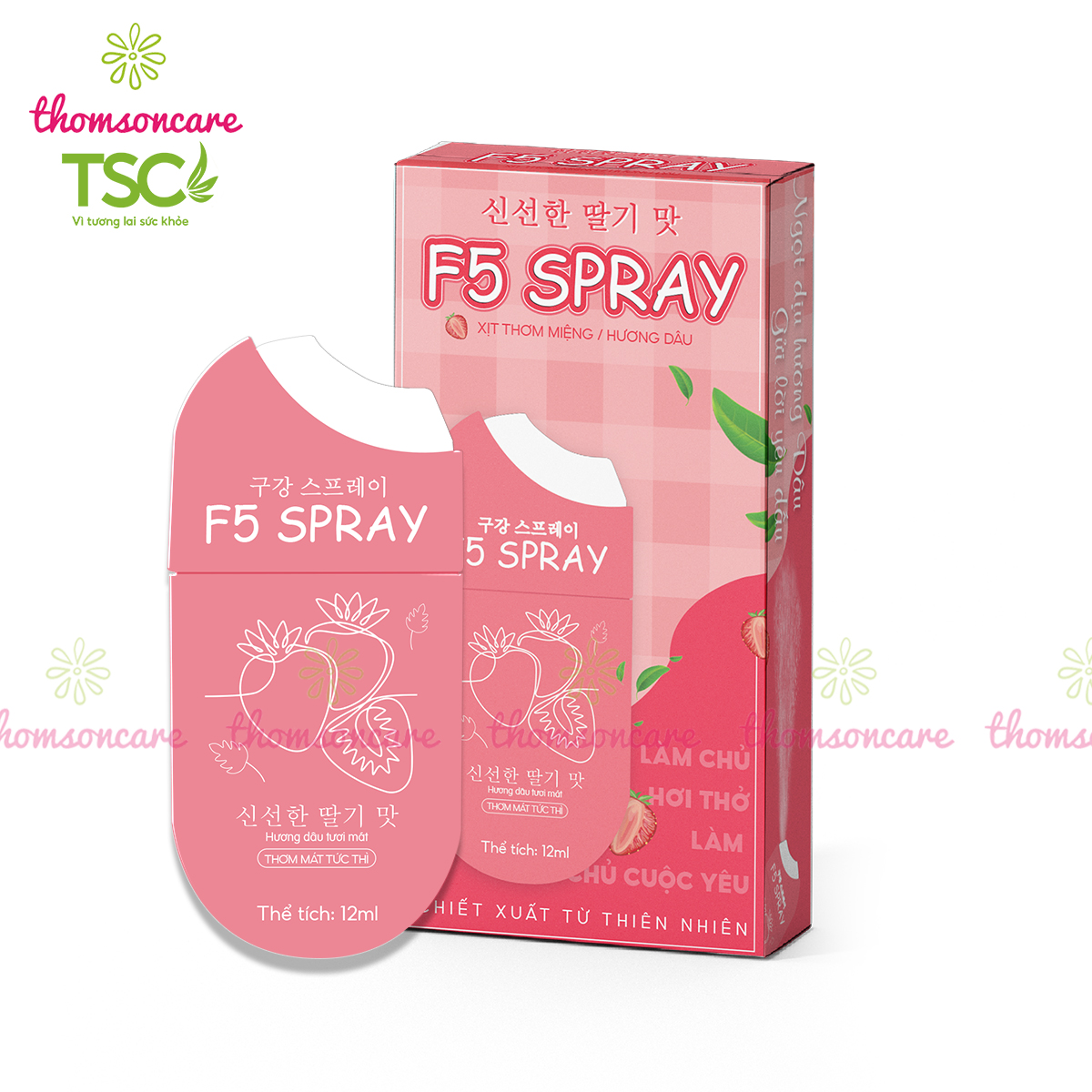 Xịt thơm miệng F5 Spray - Khử mùi hôi, ngừa sâu răng, cho hơi thở thơm mát, tự tin - Vị đào, dâu, bạc hà greelux - Lọ 12ml nhỏ gon