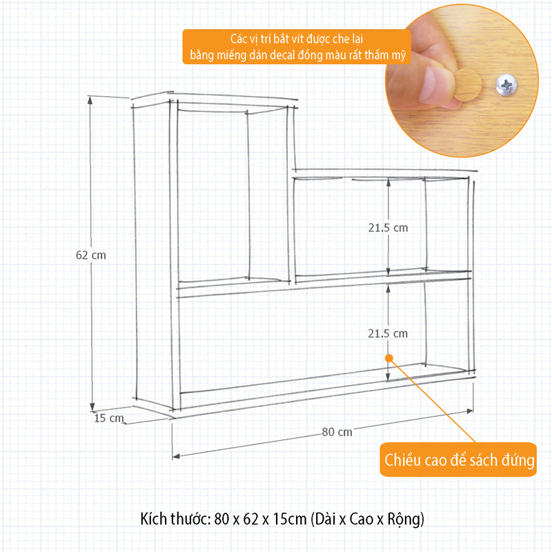 Bộ 2 Kệ Sách Gỗ Trang Trí Treo Tường Chữ L và Chữ U SIB DECOR (Không gồm đồ trang trí trên kệ)