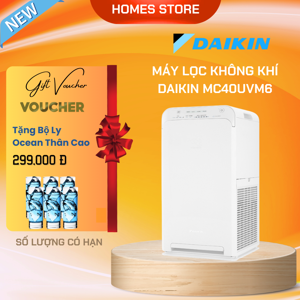 Máy Lọc Không Khí DAIKIN MC40UVM6 Công nghệ Streamer 3C Lõi Lọc Tuổi Thọ Lên Đến 10 Năm, Diệt Khuẩn Và Lọc Sạch 99,97% Bụi Bẩn Diện Tích Sử Dụng 30 m2, Công Suất 23W - Hàng Chính Hãng