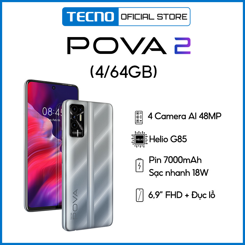 Tecno Pova 2 4GB l 64GB - Điện Thoại Thông Minh Chiến Game Cực Đỉnh - Hàng Chính Hãng