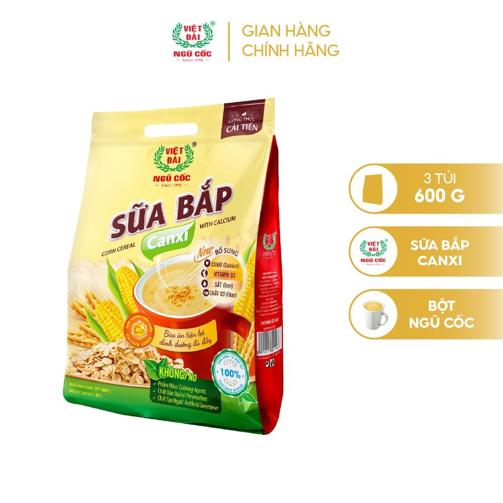 Combo 3 Bột Ngũ Cốc Sữa Bắp Canxi VIỆT ĐÀI Bổ Sung Canxi Giúp Xương Chắc Khỏe Túi 600g